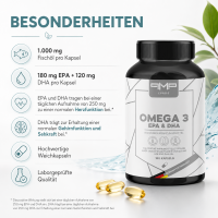 Omega 3  - 180 Weichkapseln mit 1000mg Fischöl pro Kapsel mit EPA 180 mg + DHA 120mg